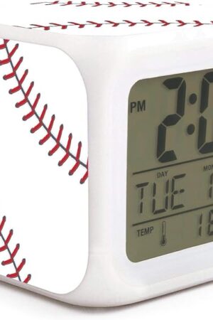 Baseball Ball Alarm Clock for Kids Boy Girl 7 LED Color Changing Wake Up Clock Home Decor Bedroom Digital with Temperature Display