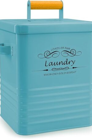 ELITAPRO Detergent Storage Container with Scoop & Lid- Modern Farmhouse Metal Powder Dispenser for Laundry Room Decor and Accessories (Teal)