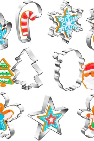 Christmas Cookie Cutters Set of 9 Pieces, Metal Shapes for Winter Holiday: Christmas Tree, Snowflake, Gingerbread Men, Angel, Star, Mitten, Candy Cane, Snowman