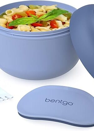 Bentgo Bowl - Insulated Leak-Resistant Bowl with Snack Compartment, Collapsible Utensils and Improved Easy-Grip Design for On-the-Go - Holds Soup, Rice, Cereal & More - BPA-Free, 21.2 oz (Slate)