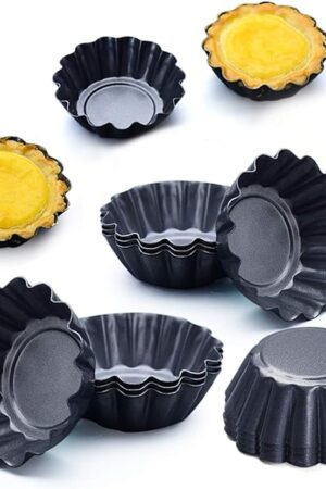 12 Packs Egg Tart Mold, Size 2.6 x 0.9inch, Cupcake Cake Muffin Mold Tin Pan Baking Tool, Carbon Steel