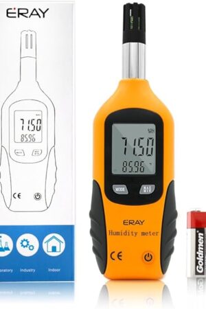 Digital Psychrometer Thermometer Hygrometer with Backlight, ERAY Temperature and Humidity Reader Meter Thermo-Hygrometer with Dew Point and Wet Bulb Temperature, 9V Battery Included(Yellow)