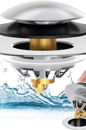 Bathtub Drain Stopper with Hair Catcher, Anti Clogging Bath Tub Drain Stoppers, Replaces Lift and Turn, Tip-Toe and Trip Lever drains for Tub, Easy Install and Clean (Chrome Silver)