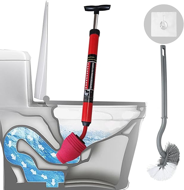 Toilet Plunger, High-Pressure Plungers for Bathroom, Toilet Brush and Plunger Set - Powerful Air Drain Unclogger & Heavy-Duty Clog Remover for Sink, Bathroom Drains, and Clogged Pipes
