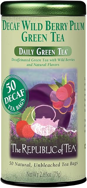 The Republic of Tea Decaf Wild Berry Plum Green Tea, 50 Tea Bags | Tin | Fruit Tea | Decaffeinated