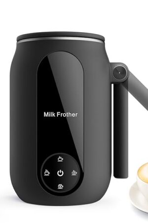 Electric Milk Frother with Foldable Handle, 4-in-1 Milk Steamer, 8.5oz/250ml Coffee Foamer, Portable One Unit Warm & Cold Milk Foam for Macchiato, Latte, Cappuccinos