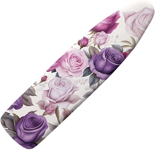 Cozeyat Pink Rose Ironing Board Cover Table Top Home Decoration Heavy Duty Thick Ironing Board Pad Purple Roses Stretchy Ironing Board Cover and Pad
