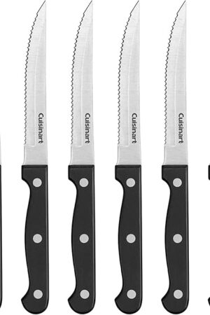 Cuisinart Knife Set, 6pc Steak Knife Set with Steel Blades for Precise Cutting, Lightweight, Stainless Steel & Durable, C77TR-6PSK, Black