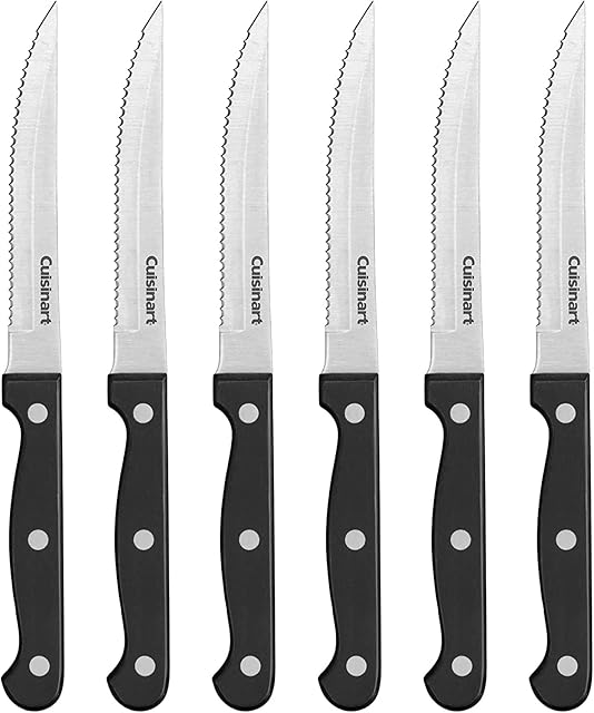 Cuisinart Knife Set, 6pc Steak Knife Set with Steel Blades for Precise Cutting, Lightweight, Stainless Steel & Durable, C77TR-6PSK, Black