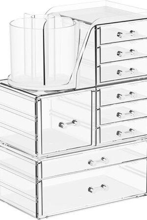 Clear 3 Pack Makeup Organizer Acrylic Makeup Storage Organizer Cosmetic Storage Cases Skincare Organizers for Vanity Bathroom Dresser Countertop for Beauty Products