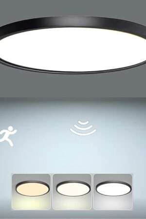 12 Inch Motion Sensor Ceiling Light Indoor Wired, Motion Activated Flush Mount Light Fixture, Motion Sensor Light Indoor for Closet Hallway Porch Laundry Garage Basement, 3000k/4000k/6000k Black