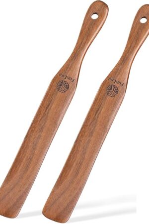 2 Pack Wooden Spurtle for Sourdough Starter, Mixing, Reaching Bottom of Jar, Dough Whisk, Long Handle Jar Spatula, Spurtles Kitchen Tools Teak Wood Kitchen Utensils kit for Baking, Cooking