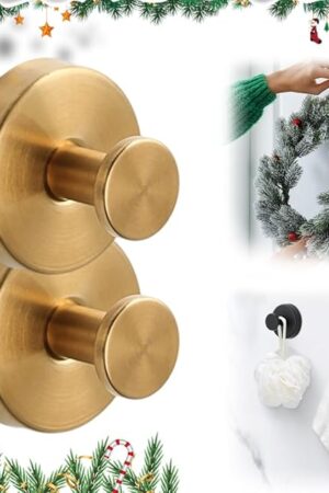 2025 Upgraded Suction Cup Hooks for Wreaths on Glass, No Drill Towel Hooks Stainless Steel Waterproof Suction Cup Hooks Shower Towel Holder, Bathroom Coat Hook(2, Gold)