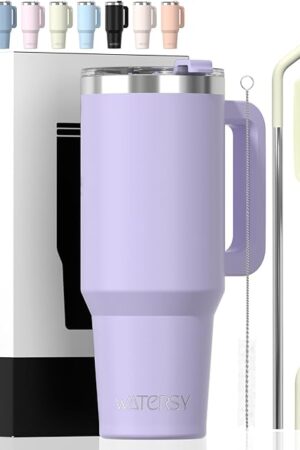 40 oz Tumbler with Handle,Tumbler with Lid and Straw,Double Wall Insulated Cup Stainless Steel Travel Mug(Cold for 34 Hours),Water Bottle for Iced Tea,Coffee,Cold Beverages(Purple)
