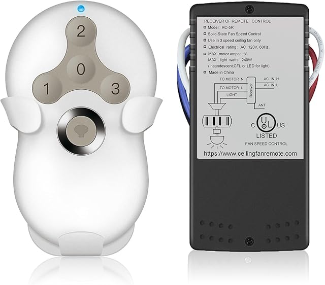 Universal Ceiling Fan Remote Control Kit, Compatible with Hunter, Harbor Breeze Hampton Bay, 3-Speed Control Fans with Dimmer, Remote Works with Hunter 99122 99123 99600