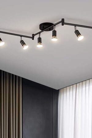 Bojim 6 Light LED Track Lighting Kit Ceiling Spot Lighting Matte Black Kitchen Track Lighting