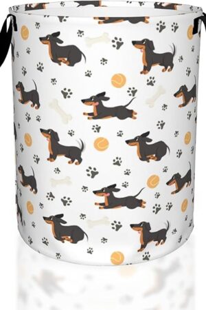Dachshund Dog Paws Laundry Basket,Waterproof Foldable Laundry Hamper,Dirty Clothes Laundry Basket, Linen Bin Storage Organizer for Toy Collection 16" x 20"