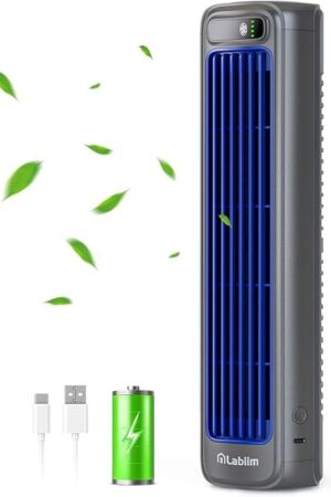 Desk Fan, Rechargeable Fan for Saving Space, 5000mAh Battery Portable Bladeless Table Fan, 12 Inch Office Fan Small,with 3-Speed Settings, Small Quiet Table Fan for Living Room, Bedroom - Grey