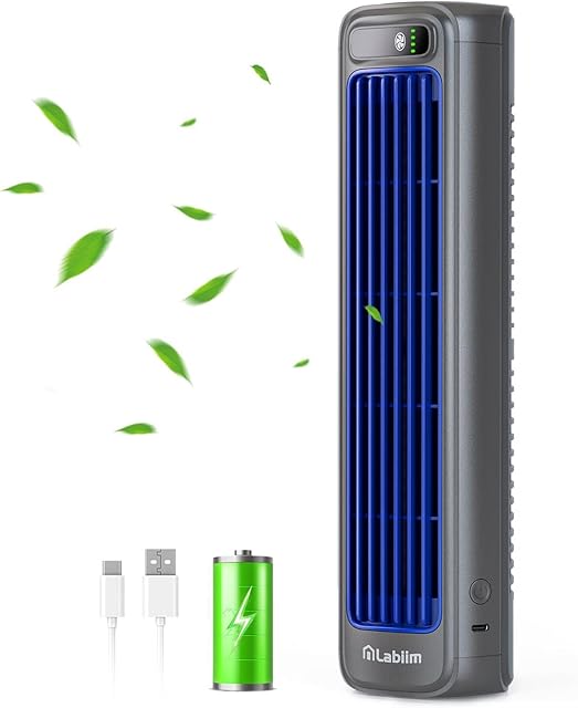 Desk Fan, Rechargeable Fan for Saving Space, 5000mAh Battery Portable Bladeless Table Fan, 12 Inch Office Fan Small,with 3-Speed Settings, Small Quiet Table Fan for Living Room, Bedroom - Grey