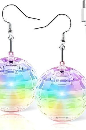 Disco Ball Earrings 16 Light Modes Rechargeable Light up Earrings LED Earrings Ball for Women Disco Party Dance Accessories