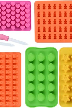 Chocolate Molds Gummy Molds Silicone - Candy Mold and Silicone Ice Cube Tray Nonstick Including Hearts, Stars, Shells