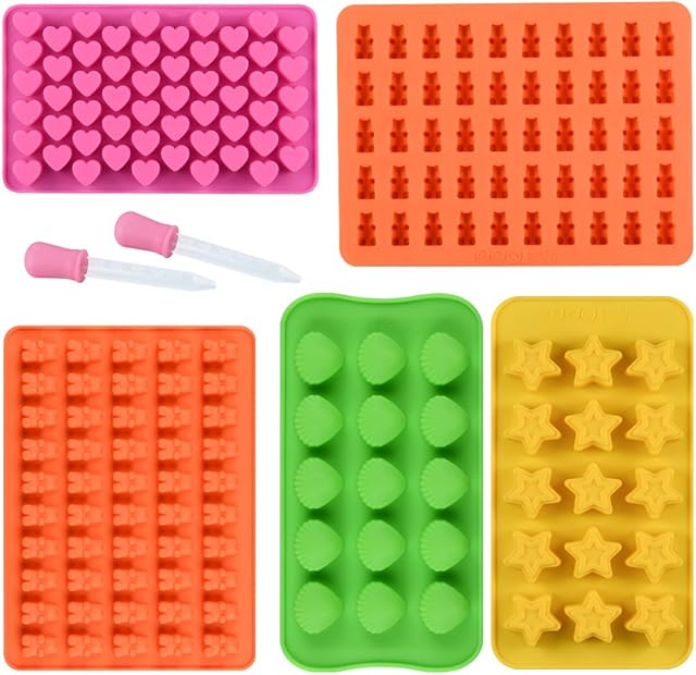 Chocolate Molds Gummy Molds Silicone - Candy Mold and Silicone Ice Cube Tray Nonstick Including Hearts, Stars, Shells