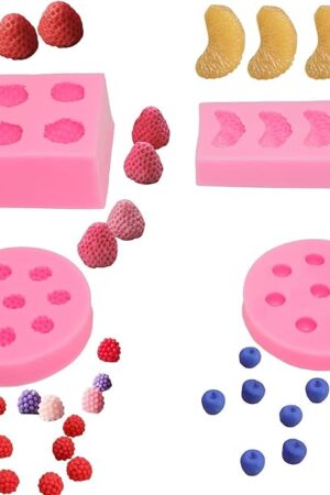 4pcs/Set Fruit Shaped Jelly Molds 3D Strawberry, Orange,Raspberry & Blueberry Silicone Fondant Mold Soap Embed Wax Embeds,Wax Melts Molds.