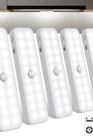 6" Under Cabinet LED Light with Motion Sensor, Long-Lasting Battery, Remote Control - Dimmable Indoor Lighting for Kitchen, Closet, Wardrobe, Pantry, Hallway（5pcs）