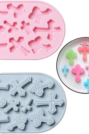 Cross Shaped Silicone Moulds，2 PCS Candy Gummy Chocolate Fondant Mould，DIY Tool Mold for Cake Decorating, Resin Necklace, Ice Cube