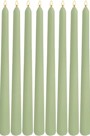 12-Pack Sage Green Taper Candles, 10 Inch Unscented Dripless Candlesticks, Long-Lasting Burn Time of 7-8 Hours, Perfect for Home Décor, Spring and St. Patrick's Day