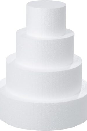 Crafare 4 Tiers Round Foam Cake Dummies Set 4" 6" 8" 10" White Fake Cake Dummy 12 Inch Tall for Christmas Wedding Supplies Baby Shower Birthday Decorating Display