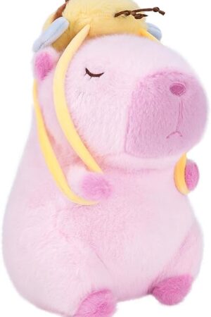 Capybara Plush Toy - 9 Inch Kawaii Capibara Stuffed Animal with Bee Backpack, Cute Pink Capybara Plushie Doll Pillow for Kids and Adults