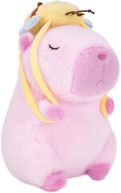 Capybara Plush Toy - 9 Inch Kawaii Capibara Stuffed Animal with Bee Backpack, Cute Pink Capybara Plushie Doll Pillow for Kids and Adults