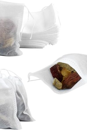 100 Pack Drawstring Bags, Disposable Small Mesh Bags for Cooking, Soaking Medicinal Liquor, Tea Coffee Filter, DIY Craft Spices Storage, Weeding Party Favor (4 x 5.9 Inches)