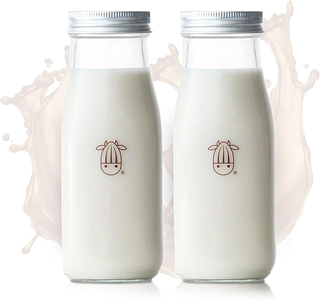 Almond Cow 300ml Glass Jar with Rust-Resistant Aluminum Cap - Reusable, Eco-Friendly Storage for Plant-Based Milk, Creamers, Wellness Shots, and Ingredients - Minimalist, Vintage-Inspired Design