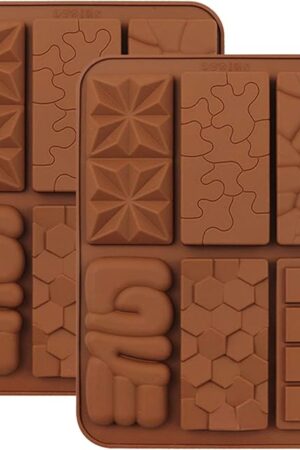 C-CO 6 in 1 Silicone Break Apart Chocolate Bar Mold, Silicone Molds for Wax Melts Non Stick Homemade Protein and Energy Bar Mould, Pack of 2