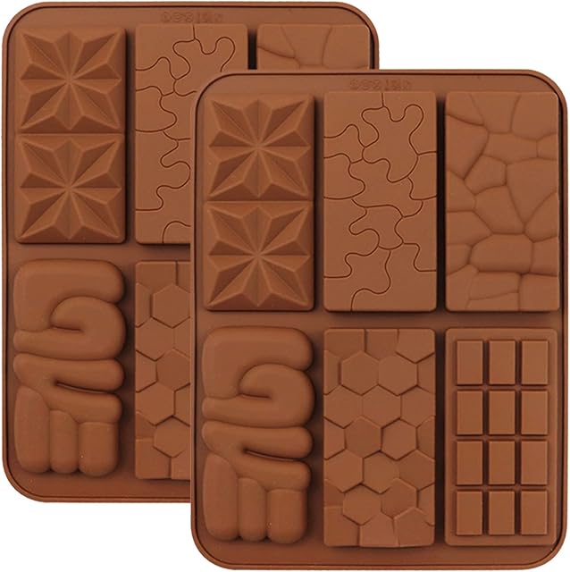 C-CO 6 in 1 Silicone Break Apart Chocolate Bar Mold, Silicone Molds for Wax Melts Non Stick Homemade Protein and Energy Bar Mould, Pack of 2