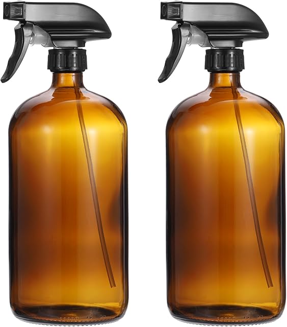 PATIKIL 32oz Glass Spray Bottles, 2pcs Nozzle Leak Proof Empty Water Mist Stream Sprayer for Cleaning Solutions Plants Hair, Clear Black