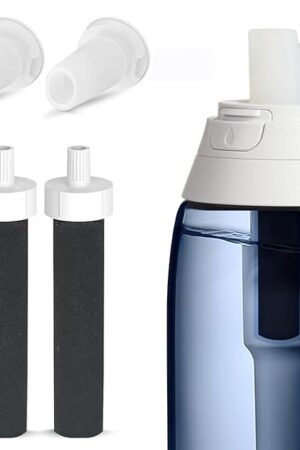 2Pcs Brita Water Bottle Filter & 2Pcs Mouthpiece Replacement, Compatible with Brita Water Bottle Bite Valve Replacement Parts & Stainless Steel Filter Bottle