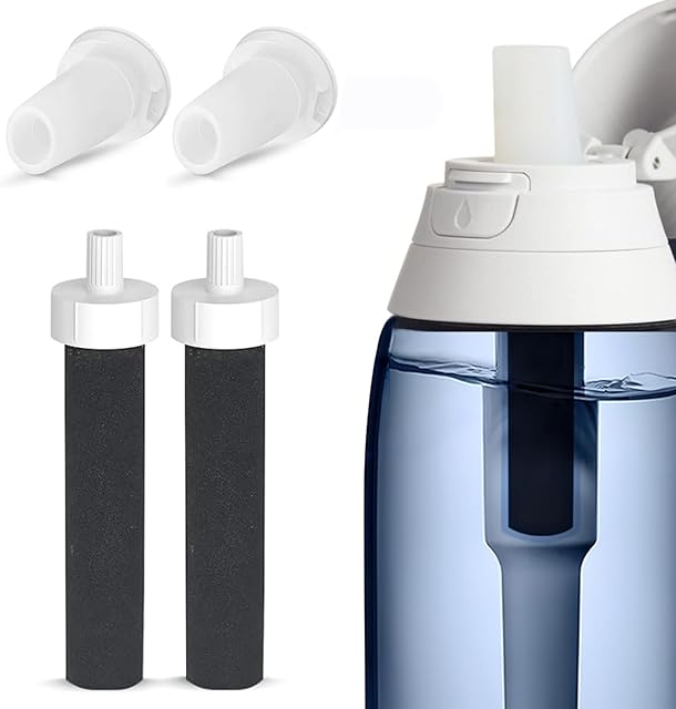 2Pcs Brita Water Bottle Filter & 2Pcs Mouthpiece Replacement, Compatible with Brita Water Bottle Bite Valve Replacement Parts & Stainless Steel Filter Bottle