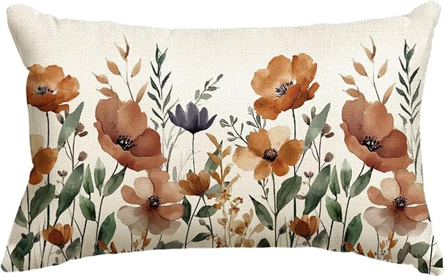 AVOIN colorlife Fall Floral Leaves Pillow Cover, 12 x 20 Inch Seasonal Thanksgiving Harvest Flowers Decoration for Sofa Couch