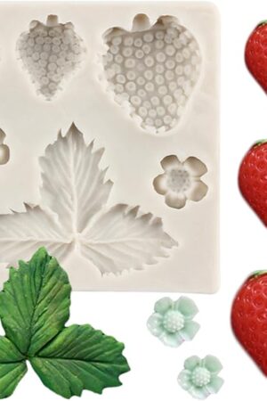 3D Strawberry and Flowers Silicone Molds Strawberry Fondant Mold For Cake Decorating Cupcake Topper Candy Chocolate Gum Paste Polymer Clay