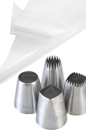 Big Piping Tips and Bags,Eclair Macaron Icing Tips with 18-Inch Pastry Bags for Frosting Cake Decorating Silver