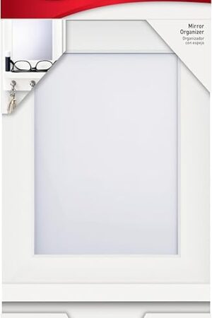 Command Mirror Organizer with 3 Key Hooks and Small Ledge, Holds up to 2 lb, Quartz, Removable Wall Mirror for Entryway or Hallway, Perfect for On-the-go Items