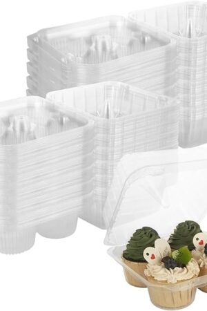 50PCS Cupcake Containers 4 Count, Clear Cupcake Holders Plastic Cupcake Boxes 4 Count Cupcake Containers with Lids, Cupcake Carrier for Cake Store and Bakery