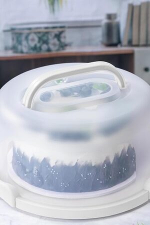 10in Plastic Cake Carrier with Handle, Round Cake Holder with Lid Pink Cake Container for 6in/8in/10in Cake(white)