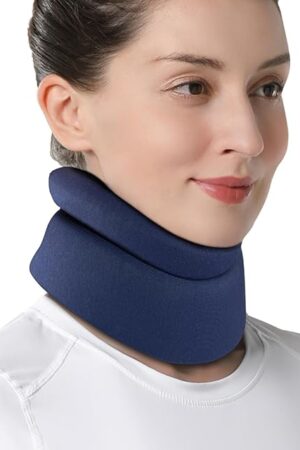 VELPEAU Neck Brace for Neck Pain and Support - Soft Cervical Collar for Sleeping in Bed, Snoozing, Sleeping Upright, Anti-Snoring, Sleep Apnea for Women & Men (Blue, Comfort Version, Medium: 11.5-14"/3″)