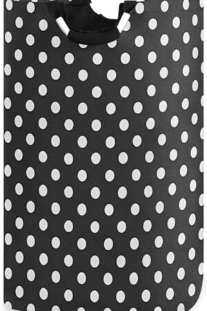 Black And White Polka Dot Laundry Basket with Handles, Large Collapsible Hamper for Clothes Toys, Waterproof Nursery Washing Bag Organizer 12.6x11x22.7 Inch