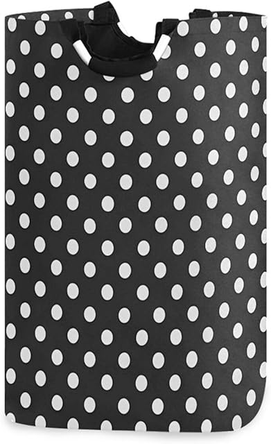 Black And White Polka Dot Laundry Basket with Handles, Large Collapsible Hamper for Clothes Toys, Waterproof Nursery Washing Bag Organizer 12.6x11x22.7 Inch