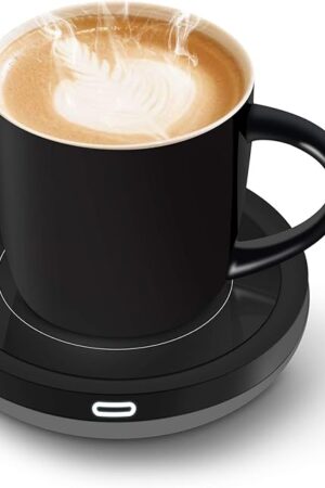BESTINNKITS Smart Coffee Cup Warmer Set, Auto On/Off Gravity-induction Mug Office Desk Use, Candle Wax Cup Warmer Heating Plate (Up To 131F/55C), 14oz